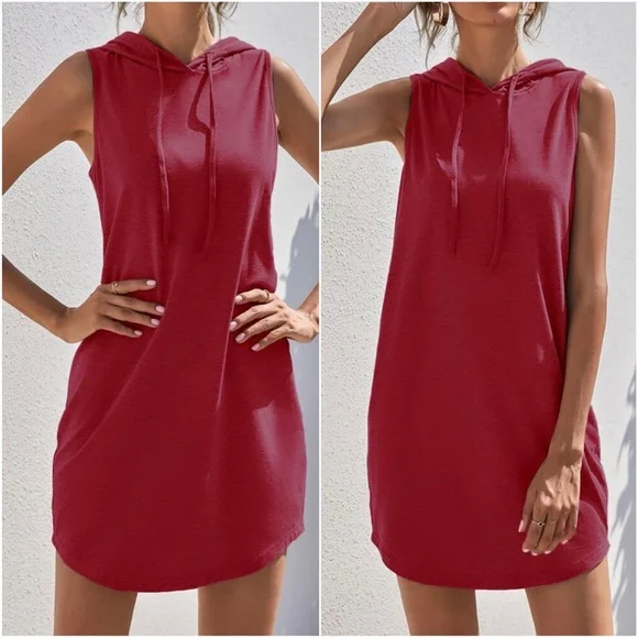 Cozy Navy Blue Minimalist Sleeveless Hoodie Casual Dress - Picture 3 of 7